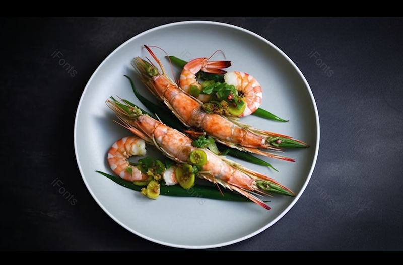 美味饮食的烤秋葵和对虾,高清,摄影图,摄影图片,图片大全,摄影图免费下载